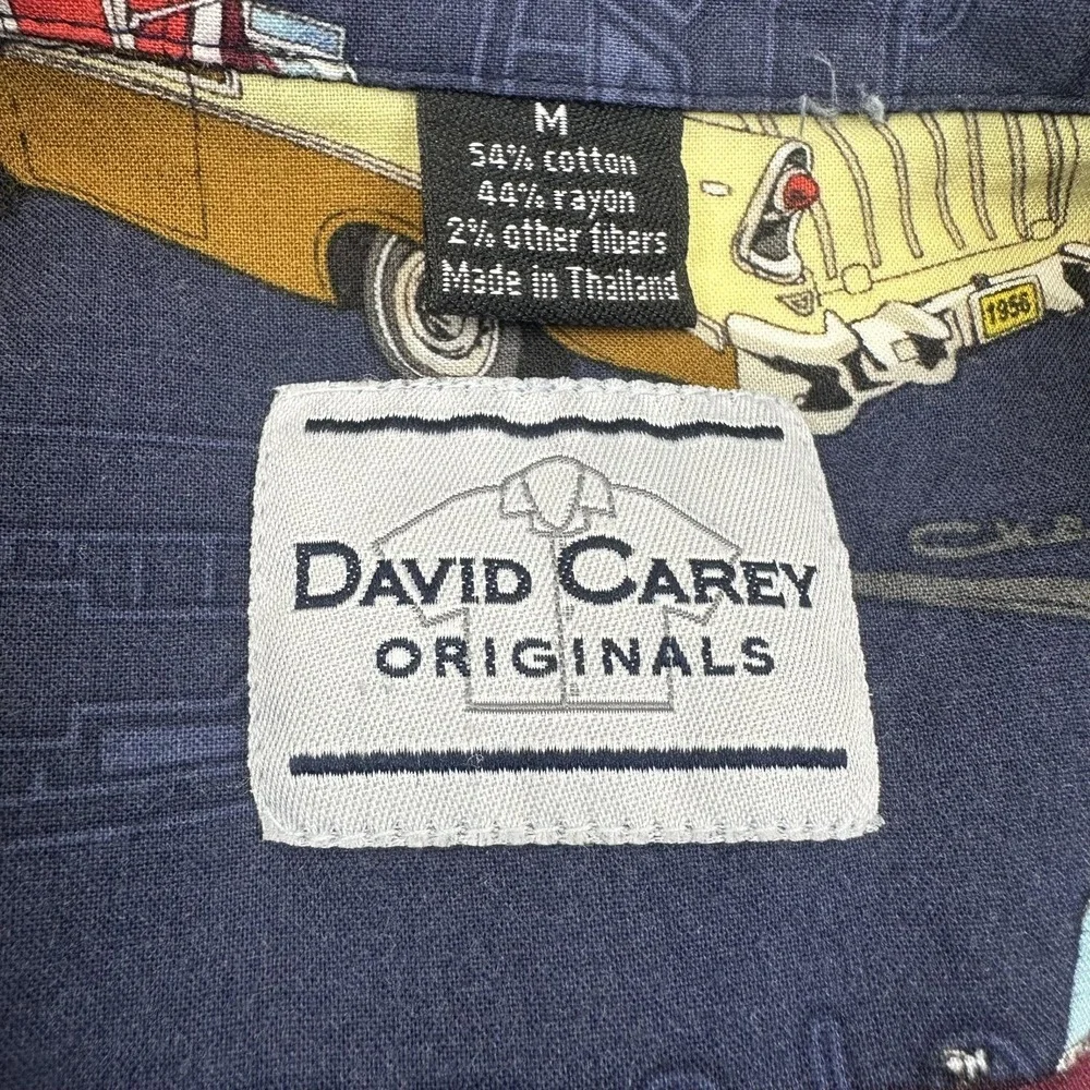 David Carey Shirt Mens‎ Medium Navy Hawaiian Aloha Camp Chevrolet Classic Cars